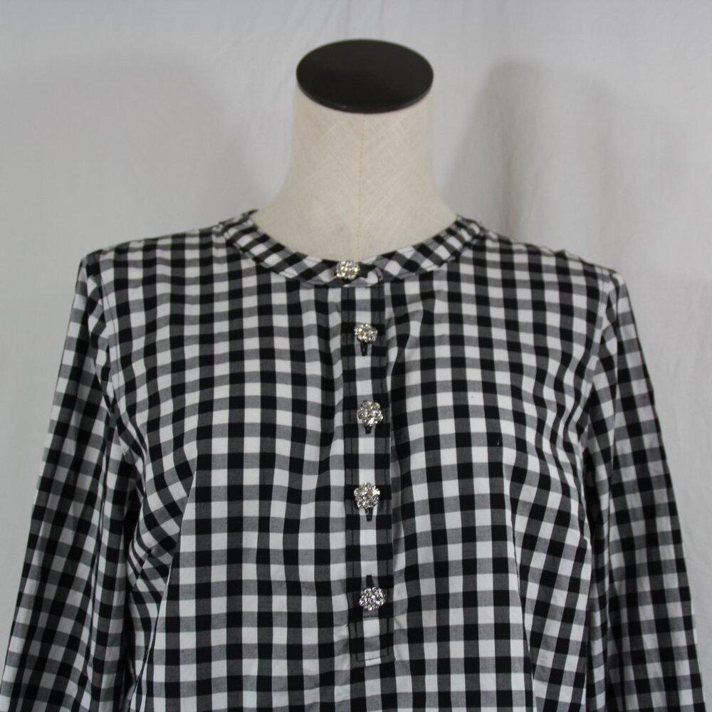 Talbot’s Black White Buffalo Plaid Tunic Rhinestone Buttons Size Med Band Collar - Picture 3 of 9